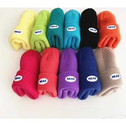 Childrens Woolen Hat 2021 Korean Candy Color Cute Fashion Neutral Simple Autumn Winter Knitted Hat for Kids Boys Girls 2-8 Y