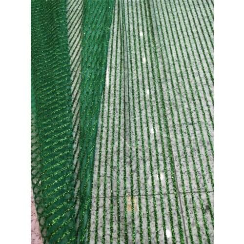Green color glued glitter material for evening dress special glued glitter lace fabric with strip design YG-843