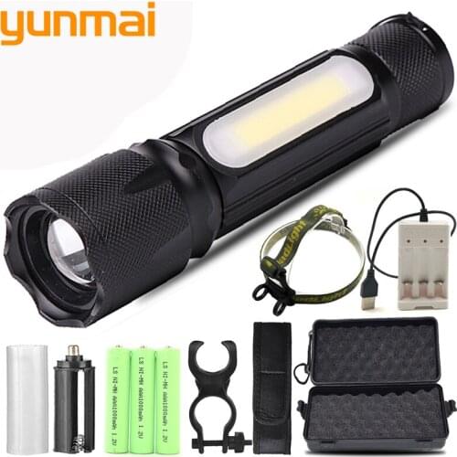 LED Flashlight XM-L T6 And COB Zoom 4 Modes Aluminum Flashlight Power Supply 18650 Or AAA Battery Waterproof Portable Lantern