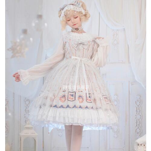 Magic cat palace lolita dress long sleeve lolita jsk spaghetti strap dress cos kawaii tea party Loli Vestidos