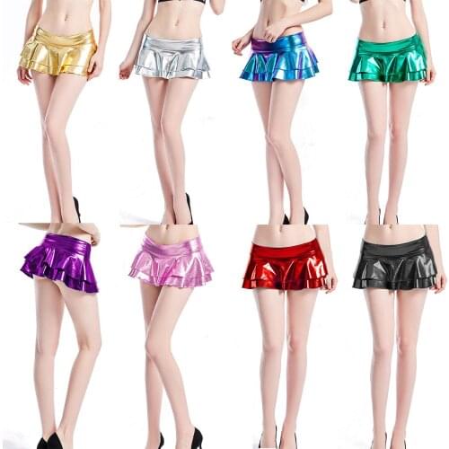 Ensnovo High Street Spring Summer Women Metallic Shiny Bodycon Micro Mini Skirts Party Clubwear Short Skirt Solid Sexy Outwear