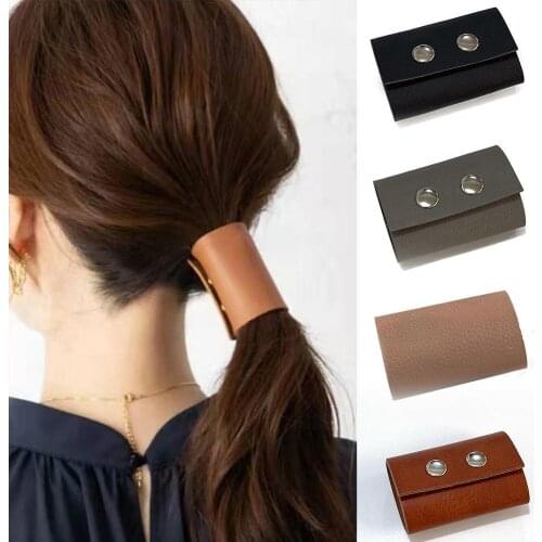 PU Leather Hair tie ring Color Large Hairbands Ring Ponytail Holder Hair rope Hair Accessories Retro Headwear Hair Decorat