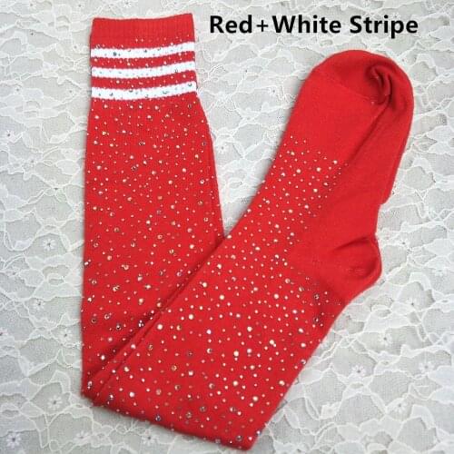 Clearance 7 Styles Women Bling Bling Long Stockings Women Harajuku Hiphop Striped Hold-Ups Over-Knee Long Socks Red White Black