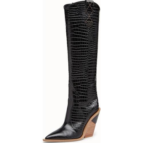 Plus size 34-44 New knee high boots women strange high heels winter boots high quality Microfiber leather western women boots