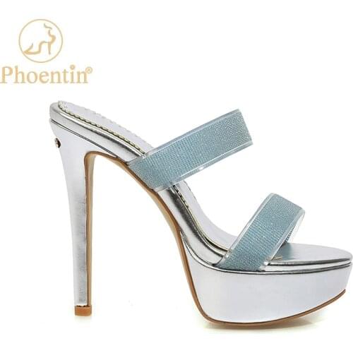 Phoentin bling platform slippers 2020 sexy womens heeled slipper super high heels mixed colors glitter shoes women gold FT953