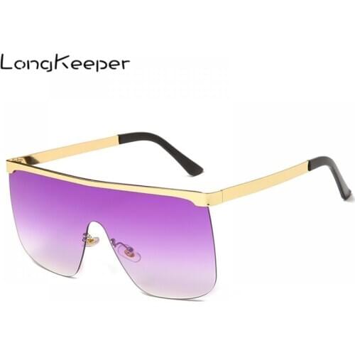 LongKeeper Oversized Half-Frame Sunglasses Women Brand Designer One Piece Sun Glasses Men Fashion Metal Driving Goggles Shades