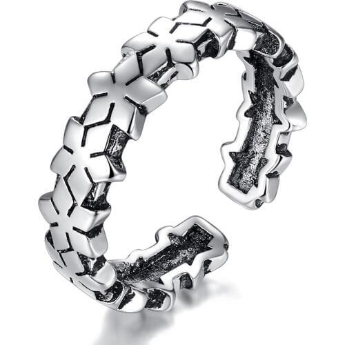 Vintage Flower Eternity Designer Thai Sterling Silver Adjustable Ring For Women Dainty Elegant Tibetan Turkish Geometric Jewelry