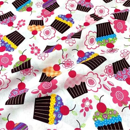 100% Cotton Fabric Digital Printing Dress Tweed Diy Clothing Fabric Cloth Material Sewing Black Bottom Cartoon Cake Pattern