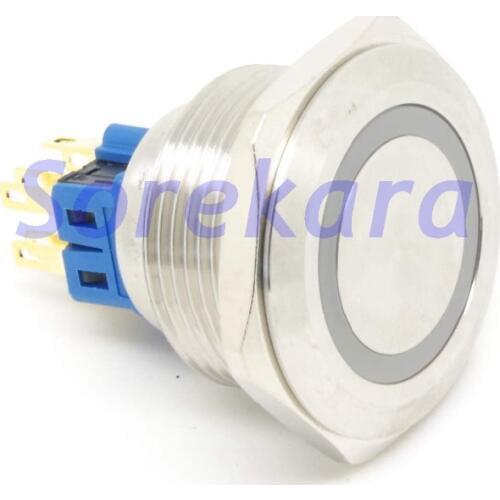 30mm Ring LED Color RED Latching 2NO 2NC Stainless Steel Pushbutton Switch For Auto IP65 UL 6V/12V/24V/110V/220V