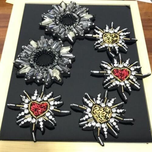 5piece Beading Red Gold Gray Rhinestones Patches Applique Badge Craft Clothes Shoes Bags Sewing for Jewelry Brooch