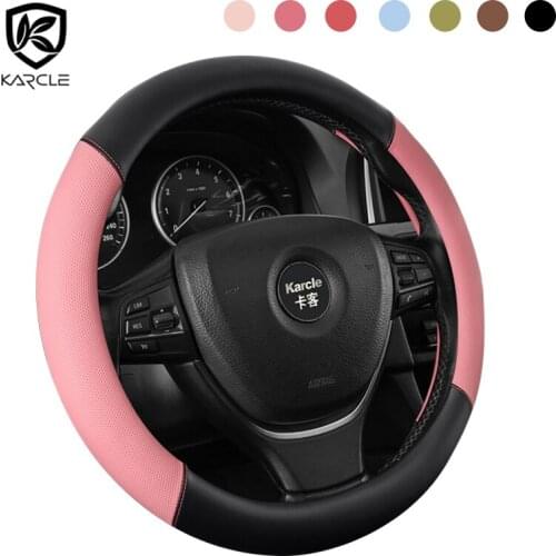 Car Steering Wheel Cover 38cm Leather Steering Wheel Cover for Nissan Versa Almera Primera Tiida Terrano Qashqai J10 350z Kicks