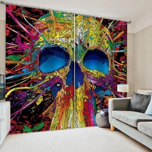 Colorful Skull Windows Curtains for Living Room Bedroom Decorative Kitchen Curtains Drapes Treatments Customized Dropship