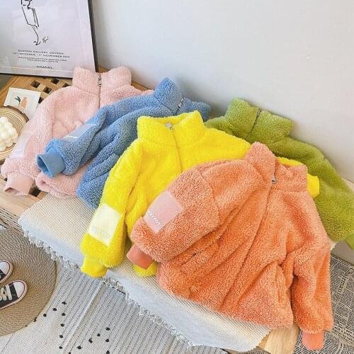 Childrens Winter Jacket Boys And Girls Plus Velvet Thick Sweater Style Candy Color Casual Clothes 1-5 Years Old