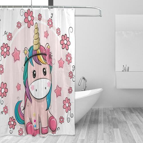 Dropshipping Cute Cartoon Unicorn Printed Shower Curtains Bath Products Waterproof Bathroom Curtain Hotel Decor With 12 Hooks