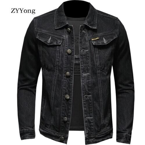 European Style Single Breasted Bomber Pilot Black Denim Jacket Men Jeans Coats Slim Motorcycle Casual Outwear Clothing Overcoat