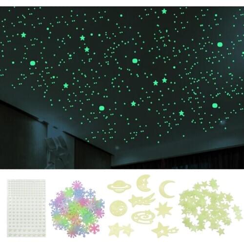 3D Star and Dots Energy Storage Fluorescent Glow In the dark Luminous on Wall Stickers for Kids Room living room Decal Home Deco