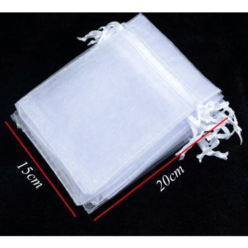 Hotsale 200pcs/lot White Organza Bag 15x20cm Wedding Favor Drawstring Gift Bag Drawable Cosmetics Jewelry Packaging Bags Pouches