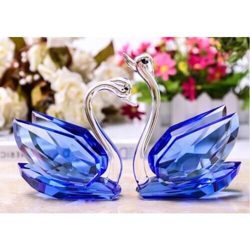 2Pcs Crystal Swans Ornaments Glass Figurines Paperweight Crafts Fengshui Home Decoration Wedding Valentines Day Gifts Souvenir
