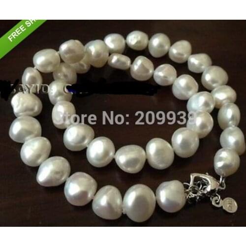 Huij 002550 Natural Luster 11-12mm Baroque real pearl necklace free shipping