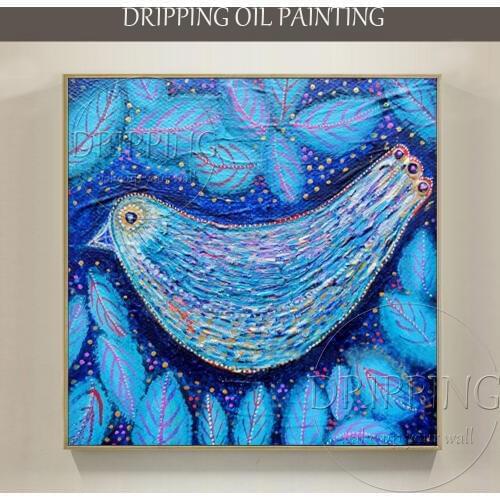 Painter Pure Hand-painted High Quality Wall Art Decor Painting Blue Bird Oil Painting on Canvas Abstract Bird Oil Painting