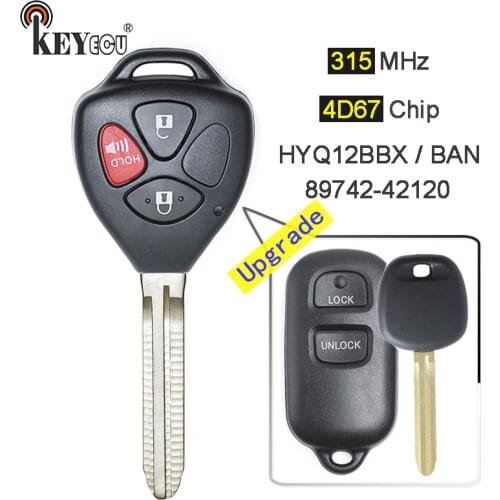 KEYECU 315MHz 4D67 Chip FCC: HYQ12BBX HYQ12BAN Upgraded Flip 2+1 3 Button Remote Key Fob for Toyota Celica Echo FJ Cruiser Prius