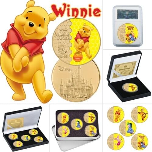 Classic American Cartoon Gold Plated Coin Collectibles with Coin Holder USA Anime Bear Coin Original Souvenir Gifts for Children