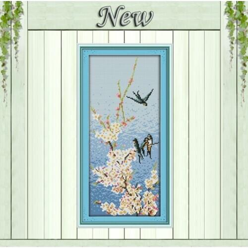 Swallows and flowers birds decor painting counted print on canvas DMC 14CT 11CT DIY Cross Stitch Embroidery kits Needlework Sets