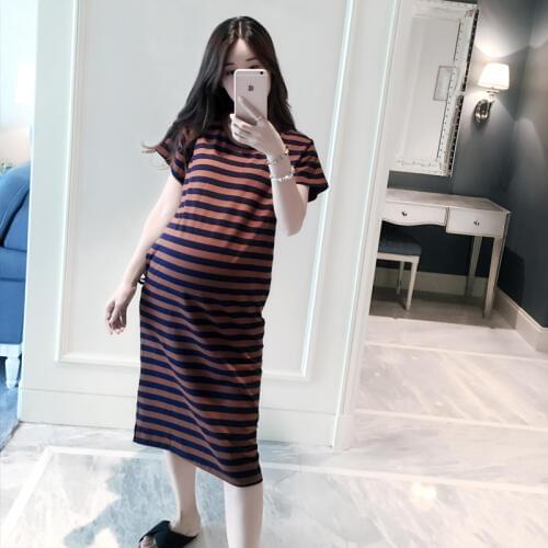 Summer Pregnancy Clothing Maternity Dress Short-sleeved Casual Pregnant Dresses Striped Dress Plus Size