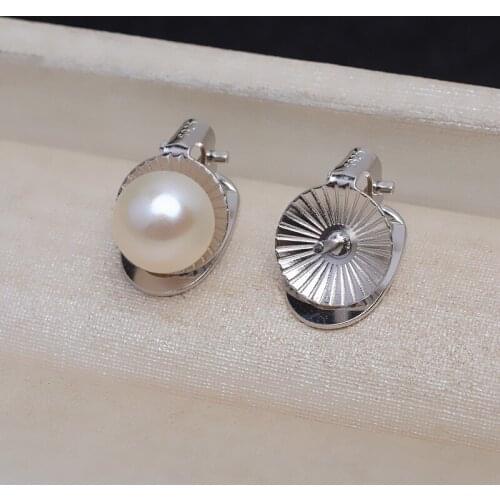 Trendy 925 Sterling Silver Earrings CLIP Findings Mountings Settings Jewelry Parts Fittings for Coral Jade Agate Beads Crystal