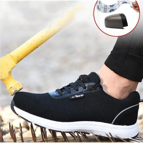 Mens Safety Shoes Men Steel Toe Cap Breathable Mesh Ultral Light Casual Shoes Labor Insurance Protective Steel Toe Work Shoes