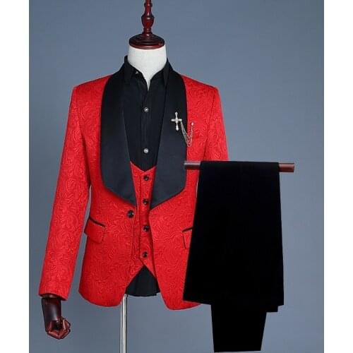 Male Bridegroom Green Fruit Lead The PerforMence Suit Three Piece Set Coat Pant Vest One Button Casual White Red Pink Men Suits