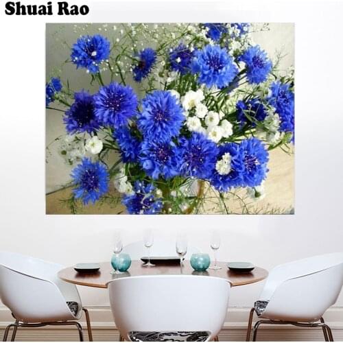Blue and white daisies 5D diy Diamond Painting inlay drill Full square or circular DIY Diamond Embroidery sale Rhinestone