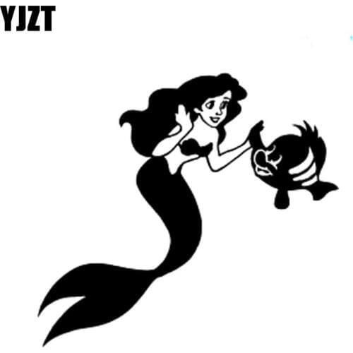 YJZT 15cm*13.8cm Beautiful Little Mermaid And Flounder Vinyl Car Window Sticker Black Silver Decals C11-0051