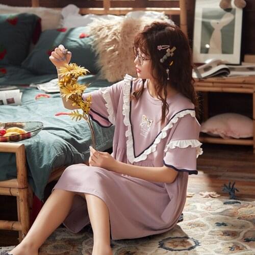 New Nightgown Summer Cotton Short Sleeve Lovely Princess Wind Thin Pajama Sleepwear Set