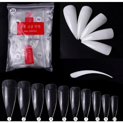 New 500 Pcs/pack Clear/natural French Half Fake Nail Tips Water Drop Long Translucent False Nail Art Tip Supplies for Manicure