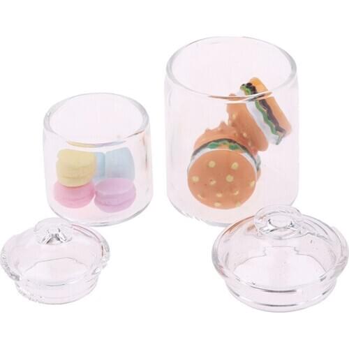 New Arrival 1 Pc 1/12 Scale Dollhouse Miniature hamburger toy Hot sale Kitchen Clear Glass pot Storage Jar