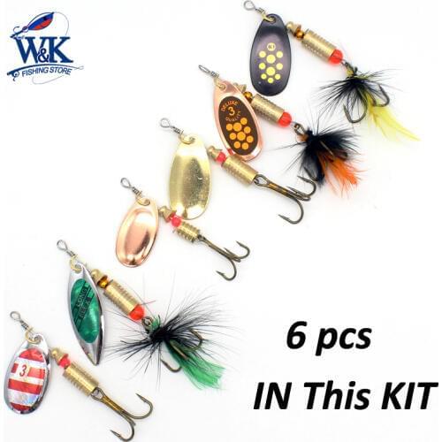 Bucktail Spinner Baits 2# Size Perch Trout Muskie Fishing Lure KIT at 6pcs/set Freshwater Spoon Lures Metal Lure