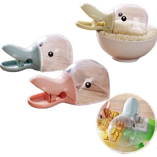 Cute Duck head seal Clip Plastic Measuring Cup Rice Spoon Kitchen Miscellaneous grains shovel Cats Dogs Feeder Practical Tools