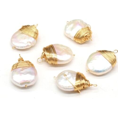 Natural Freshwater Pearl Pendant Charms Irregural Wire Winded Pearl Bead Pendant fit Jewelry Necklace Making Size 15x22mm