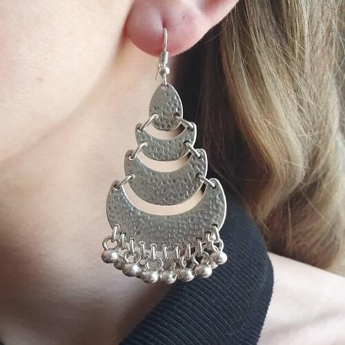 Silver Plated Antique Pattern Dangle Earrings