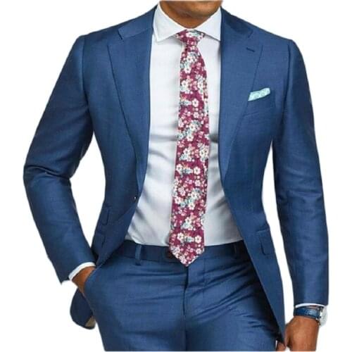 Blue Mens Slim Fit Suits Mens Wedding Custom Suits 2 Pieces Business Formal Tuxedo Single Breasted Suits Jacket Pants blazer man
