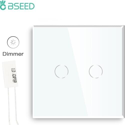 Bseed EU Standard Touch LED Dimmer 1/2Gang 1 Way With Crystal Glass Panel Dimmer White Black Gloden Dimmer Switch