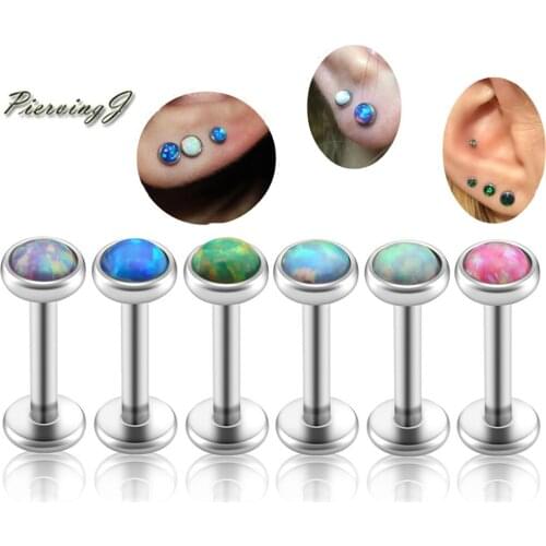 PiercingJ 1pcs 16G Opal Cartilage Piecing Tragus Helix Ear Stud Monroe Lip Body Piercing Jewelry Stud Ring 8mm
