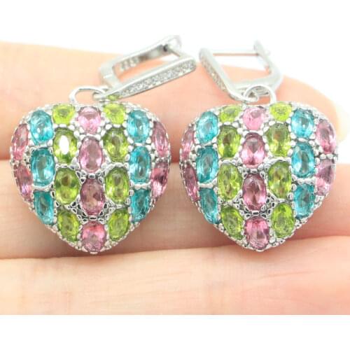 25x20mm Anniversary Created Golden Citrine Rhodolite Garnet White CZ For Womans Bride Wedding Silver Earrings