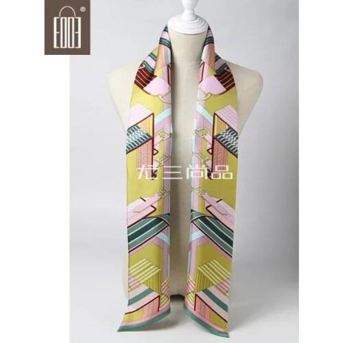 2018 new arrival autumn double face painting 100% silk scarf 160*20 cm twill hand made roll shawl wrap for women lady