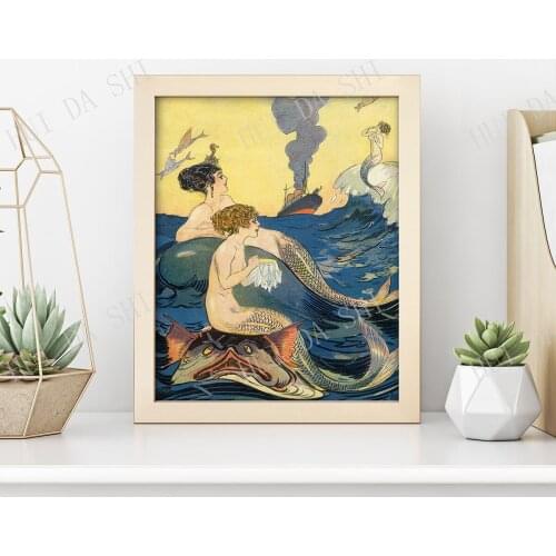 Vintage Mermaids Print • Antique Mermaids Poster • Mermaids Wall Art • Art Nouveau Mermaids • Art Deco Sirens Sewing Seahorse