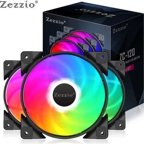 ZEZZIO ZC-120 12CM 6 Color Dazzle Colour LED Computer Case Coling fan 3pin & molex port Quiet CPU Cooler Fan