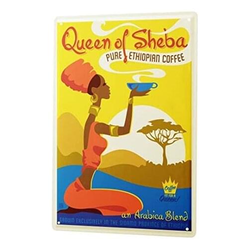 Tin Sign Decor Plaques Coffee Cafe Bar Ethiopian Arabica Quenn of Sheba Decorative Wall Plate 8X12