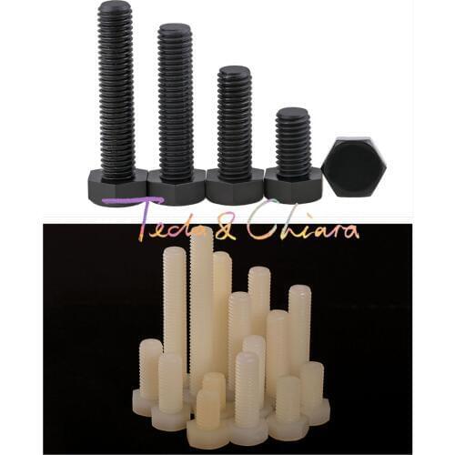 10Pcs M8 x 30mm New L 30 White Black Nylon Hex Head Set Screw Insulation Hex Bolt Plastic