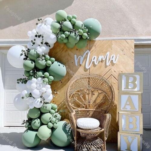 105pcs Dusty Green Matte White Balloon Garland Arch Kit Baby Shower Baby Gender Wedding Decoration Birthday Party Supplies